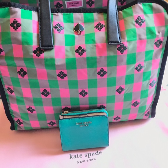 Kate Spade Morley Large Tote Green Pink Black with Dustbag - Picture 16 of 16